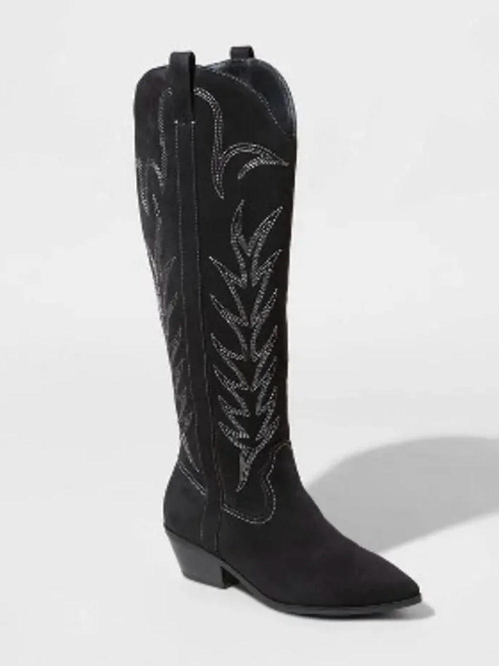 Black Suede Cowboy Boot Wide Calf